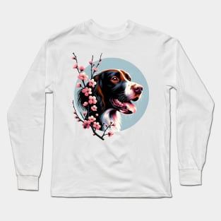 Small Munsterlander Pointer Enjoys Spring Cherry Blossoms Long Sleeve T-Shirt